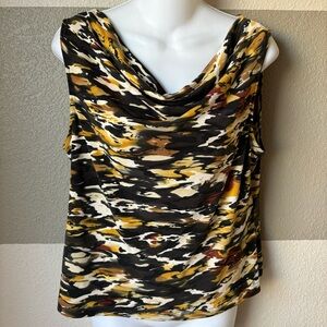 Tahari Arthur S. Levine Women’s Petite Large Cowl Neck Blouse Top Shirt Gold